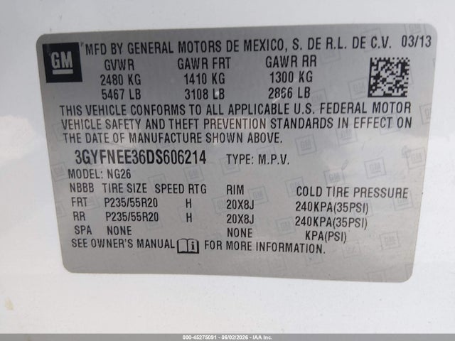Aukcja sprzedaży 2013 Cadillac Srx Premium Collection, vin: 3GYFNEE36DS606214, numer aukcji: 45275091