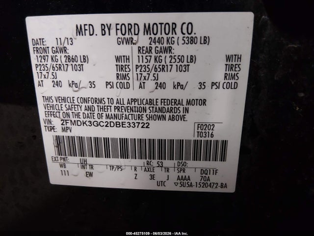 Aukcja sprzedaży 2013 Ford Edge Se, vin: 2FMDK3GC2DBE33722, numer aukcji: 45275109