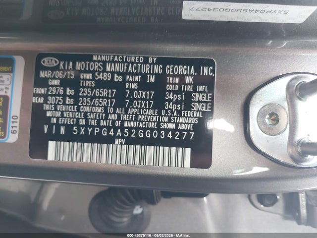 KIA Sorento 3.3l Lx 2016 5XYPG4A52GG034277 Image 9