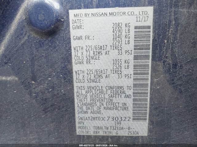 Продажа на аукционе авто 2018 Nissan Rogue Sv, vin: 5N1AT2MT0JC730322, номер лота: 45275123