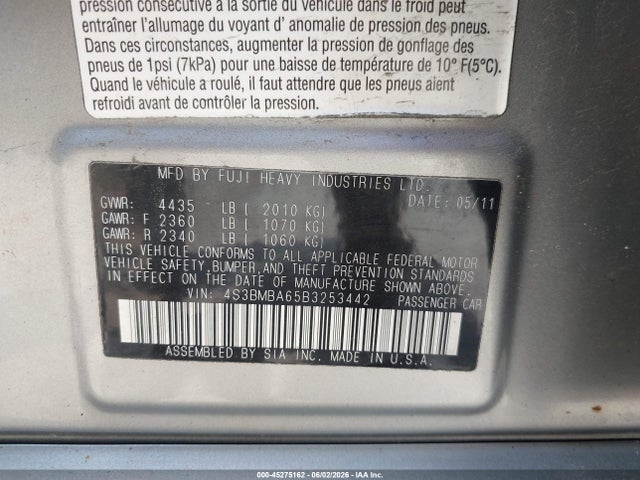 Продажа на аукционе авто 2011 Subaru Legacy 2.5i, vin: 4S3BMBA65B3253442, номер лота: 45275162