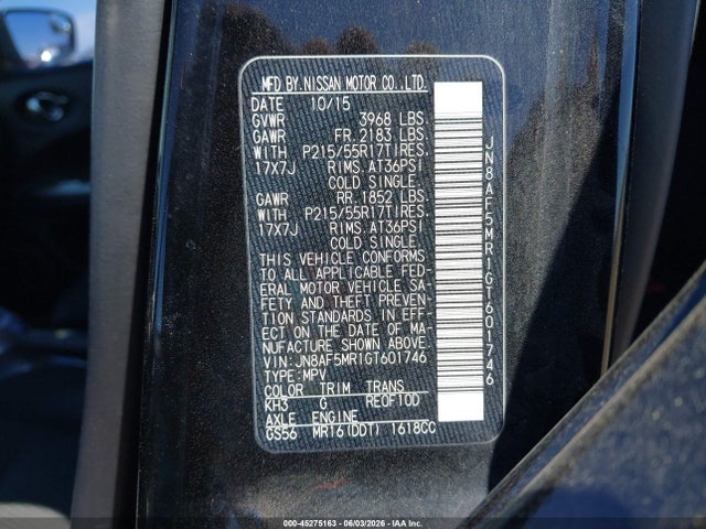 Продаж на аукціоні авто 2016 Nissan Juke S, vin: JN8AF5MR1GT601746, номер лоту: 45275163