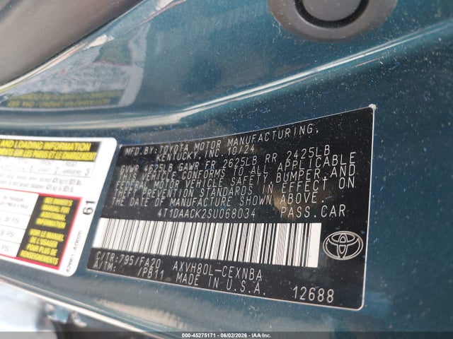Продажа на аукционе авто 2025 Toyota Camry Le, vin: 4T1DAACK2SU068034, номер лота: 45275171