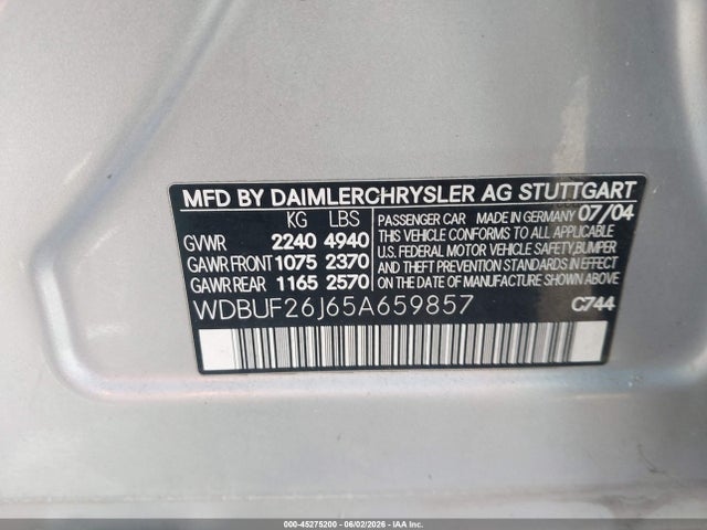 Aukcja sprzedaży 2005 Mercedes-benz E 320 Cdi, vin: WDBUF26J65A659867, numer aukcji: 45275200