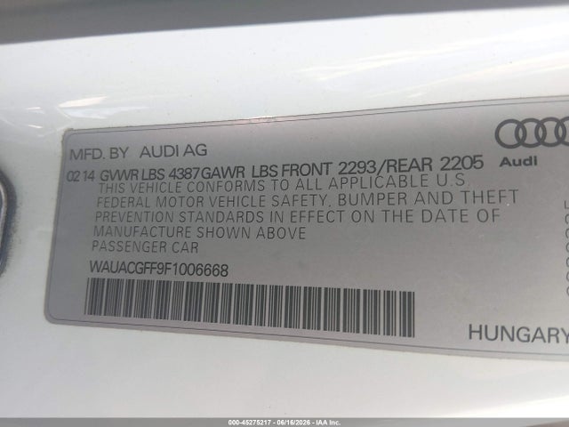 Продажа на аукционе авто 2015 Audi A3 1.8t Premium, vin: WAUACGFF9F1006668, номер лота: 45275217