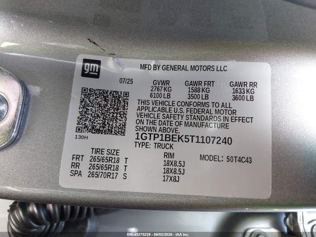 45275229 :رقم المزاد ، 1GTP1BEK5T1107240 vin ، 2026 Gmc Canyon Elevation, Rwd مزاد بيع