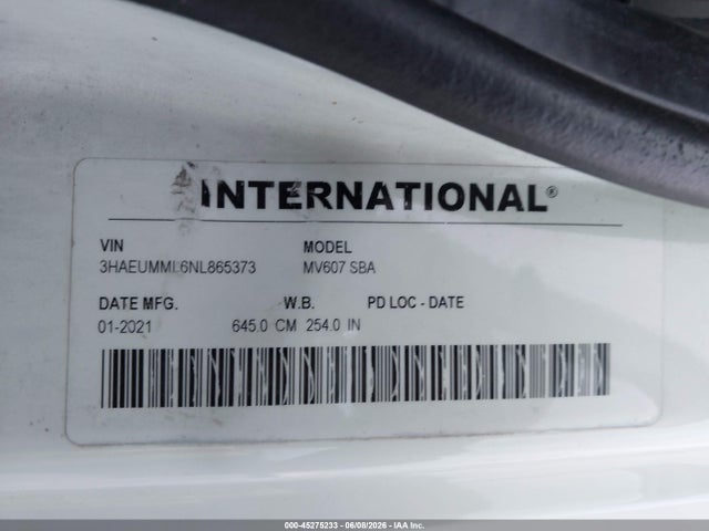 Продажа на аукционе авто 2022 International Mv, vin: 3HAEUMML6NL865373, номер лота: 45275233