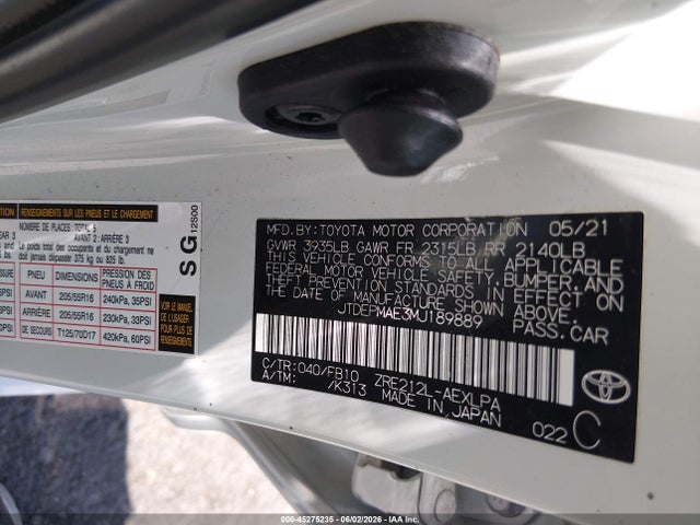 45275235 :رقم المزاد ، JTDEPMAE3MJ189889 vin ، 2021 Toyota Corolla Le مزاد بيع