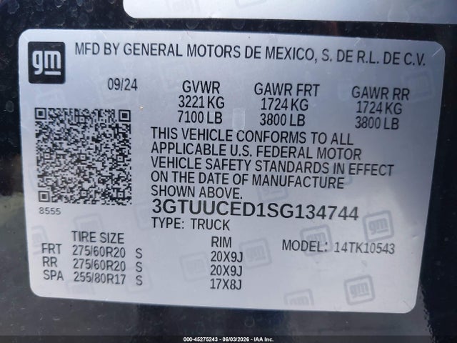 Продаж на аукціоні авто 2025 Gmc Sierra 1500 4wd  Short Box Elevation With 3sb, vin: 3GTUUCED1SG134744, номер лоту: 45275243