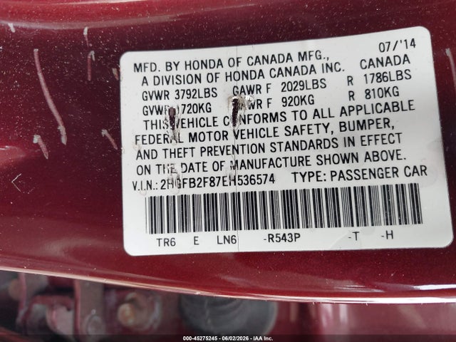 Honda CIVIC EX 2014 2HGFB2F87EH536574 Image 9