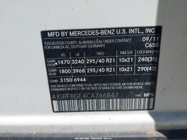 Aukcja sprzedaży 2012 Mercedes-benz Gl 550 4matic, vin: 4JGBF8GE4CA766847, numer aukcji: 45275263