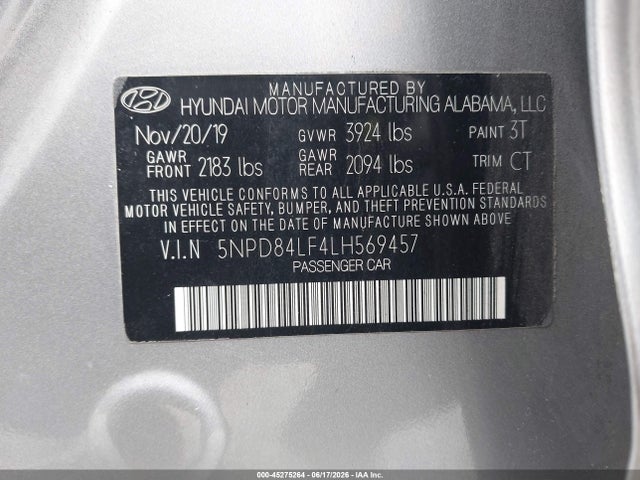 5NPD84LF4LH569457 Hyundai ELANTRA SEL