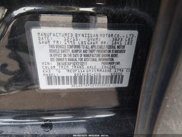 3N1AB7AP1GY210211 Nissan SENTRA S