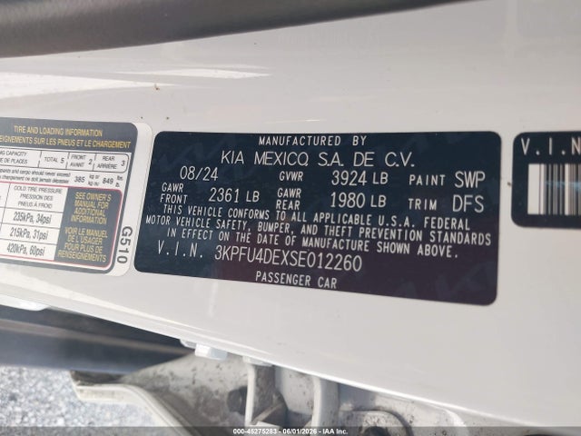 45275283 :رقم المزاد ، 3KPFU4DEXSE012260 vin ، 2025 Kia K4 Ex مزاد بيع