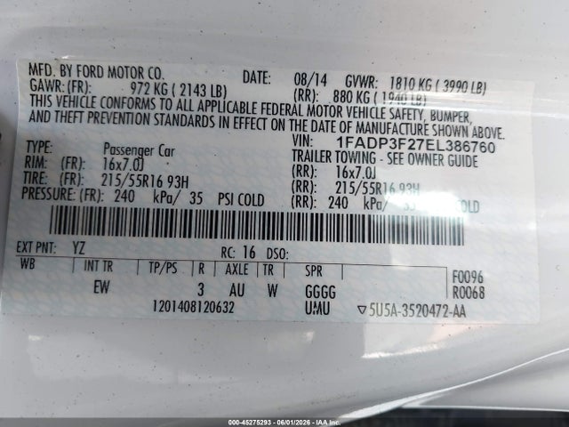 Aukcja sprzedaży 2014 Ford Focus Se, vin: 1FADP3F27EL386760, numer aukcji: 45275293
