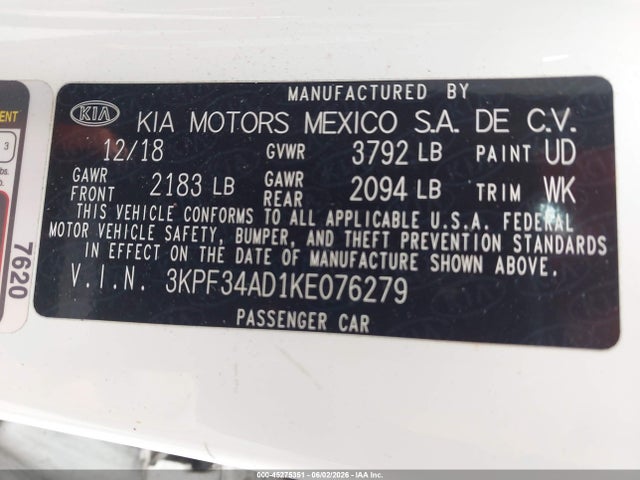 KIA FORTE S 2019 3KPF34AD1KE076279 Image 9