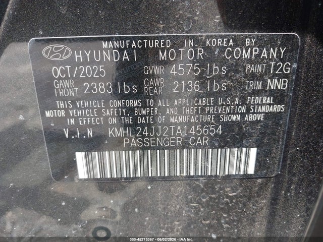 Продаж на аукціоні авто 2026 Hyundai Sonata Hybrid Blue, vin: KMHL24JJ2TA145654, номер лоту: 45275367