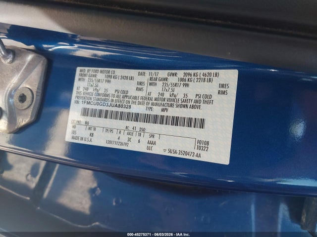 Aukcja sprzedaży 2018 Ford Escape Se, vin: 1FMCU0GD3JUA80328, numer aukcji: 45275371