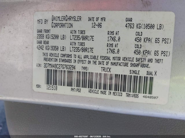 Продаж на аукціоні авто 2007 Dodge Ram 3500 Slt, vin: 3D7MX49C27G763294, номер лоту: 45275397