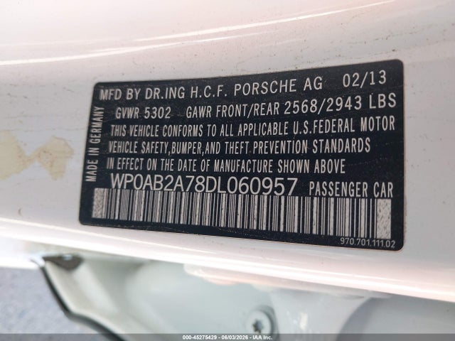 Продажа на аукционе авто 2013 Porsche Panamera S, vin: WP0AB2A78DL060957, номер лота: 45275429