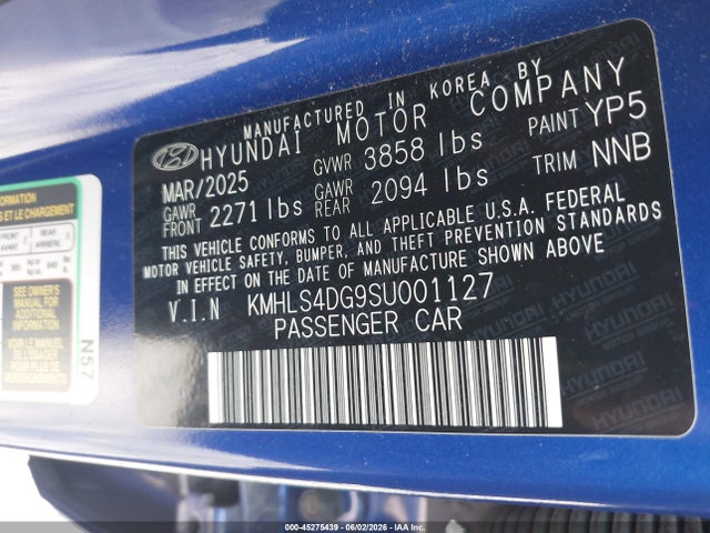Продаж на аукціоні авто 2025 Hyundai Elantra Sel Convenience, vin: KMHLS4DG9SU001127, номер лоту: 45275439