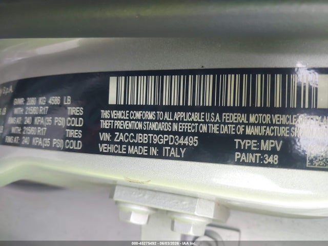 Aukcja sprzedaży 2016 Jeep Renegade Latitude, vin: ZACCJBBT9GPD34495, numer aukcji: 45275492
