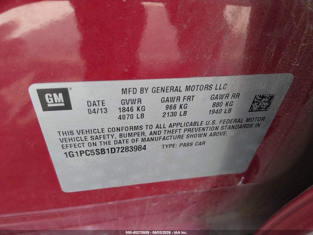Продажа на аукционе авто 2013 Chevrolet Cruze 1lt Auto, vin: 1G1PC5SB1D7283984, номер лота: 45275509
