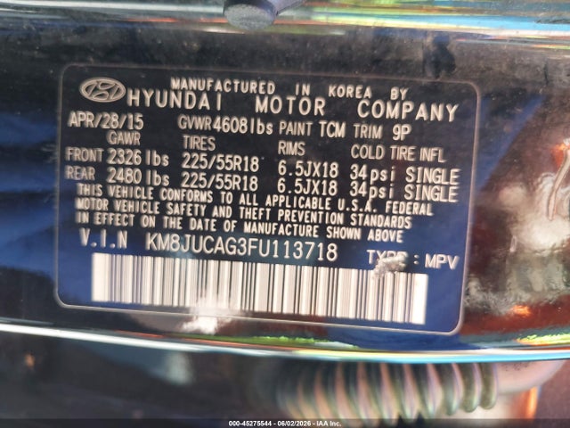 Hyundai Tucson Limited 2015 KM8JUCAG3FU113718 Image 9