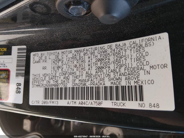 Продаж на аукціоні авто 2008 Toyota Tacoma Base V6, vin: 3TMMU52N98M007792, номер лоту: 45275547