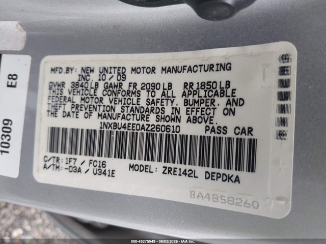 Продажа на аукционе авто 2010 Toyota Corolla Le, vin: 1NXBU4EE0AZ260610, номер лота: 45275549