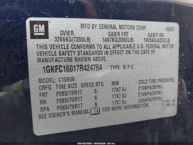 Продажа на аукционе авто 2007 Gmc Yukon Xl 1500 Slt, vin: 1GKFC16017R424764, номер лота: 45275563