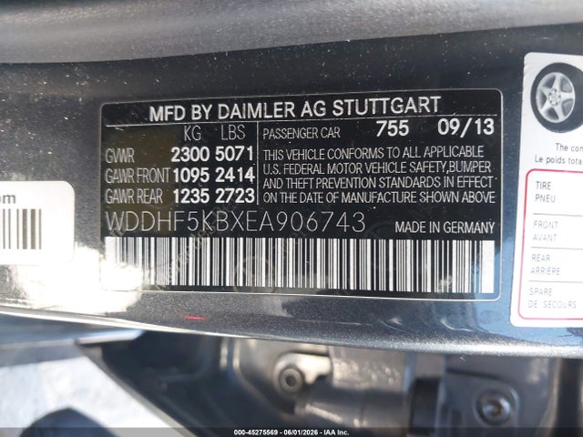 2014 Mercedes-benz E 350 მანქანა იყიდება აუქციონზე, vin: WDDHF5KBXEA906743, აუქციონის ნომერი: 45275569