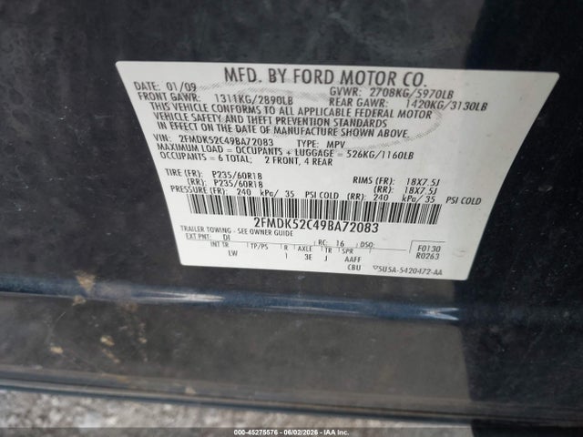 Aukcja sprzedaży 2009 Ford Flex Sel, vin: 2FMDK52C49BA72083, numer aukcji: 45275576