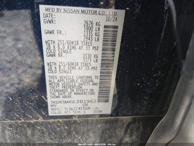 Продаж на аукціоні авто 2025 Nissan Pathfinder Sv Fwd, vin: 5N1DR3BA4SC201962, номер лоту: 45275595