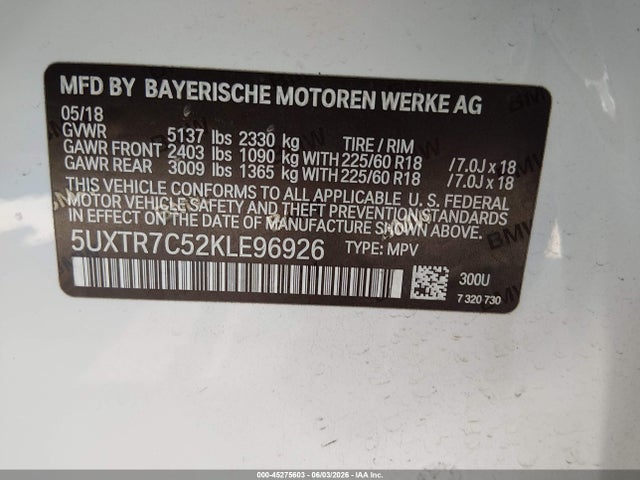 Auction sale of the 2019 Bmw X3 Sdrive30i, vin: 5UXTR7C52KLE96926, lot number: 45275603