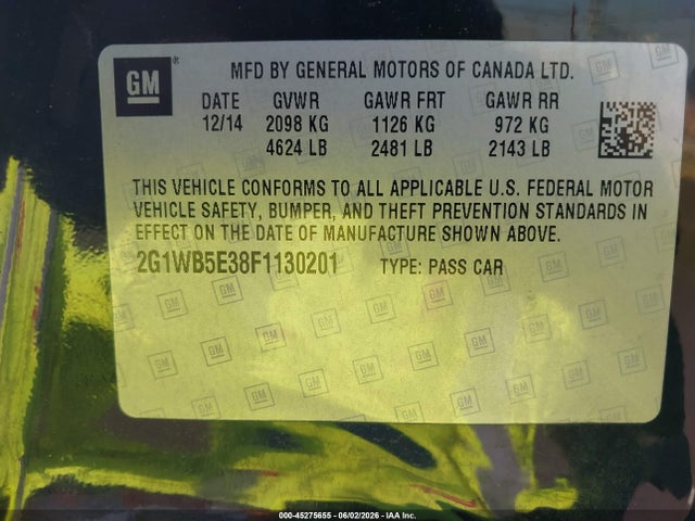 Продаж на аукціоні авто 2015 Chevrolet Impala Limited Lt, vin: 2G1WB5E38F1130201, номер лоту: 45275655