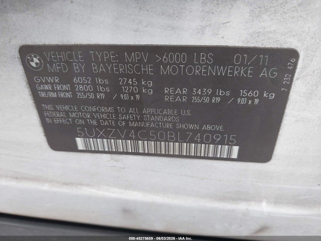2011 Bmw X5 Xdrive35i/xdrive35i Premium/xdrive35i Sport Activity მანქანა იყიდება აუქციონზე, vin: 5UXZV4C50BL740915, აუქციონის ნომერი: 45275659