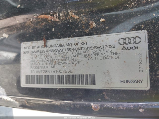Продажа на аукционе авто 2005 Audi Tt 3.2l, vin: TRUWF28N751002968, номер лота: 45275661