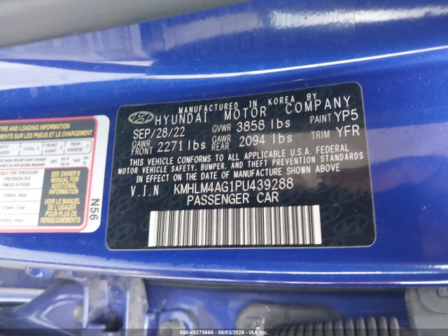 Aukcja sprzedaży 2023 Hyundai Elantra Sel, vin: KMHLM4AG1PU439288, numer aukcji: 45275666
