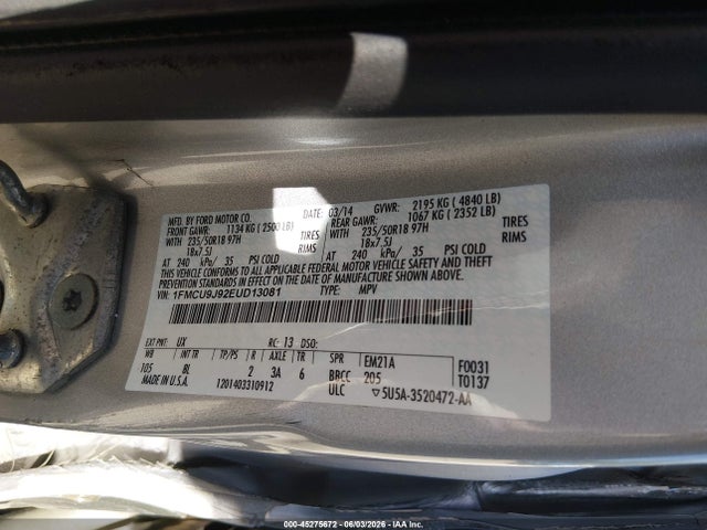 Продажа на аукционе авто 2014 Ford Escape Titanium, vin: 1FMCU9J92EUD13081, номер лота: 45275672