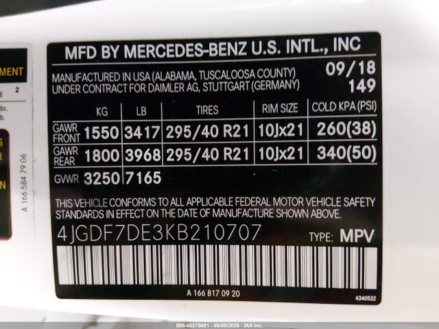 Продаж на аукціоні авто 2019 Mercedes-benz Gls 550 4matic, vin: 4JGDF7DE3KB210707, номер лоту: 45275691