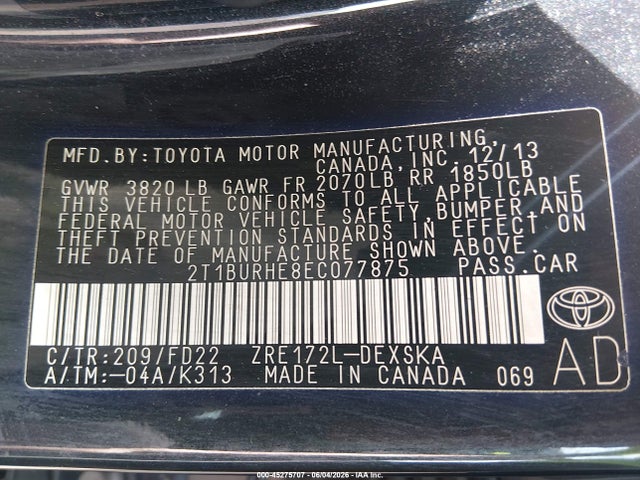 Aukcja sprzedaży 2014 Toyota Corolla S Plus, vin: 2T1BURHE8EC077875, numer aukcji: 45275707