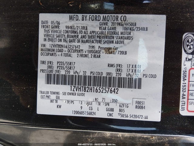 Aukcja sprzedaży 2006 Ford Mustang Gt, vin: 1ZVHT82H165257642, numer aukcji: 45275723