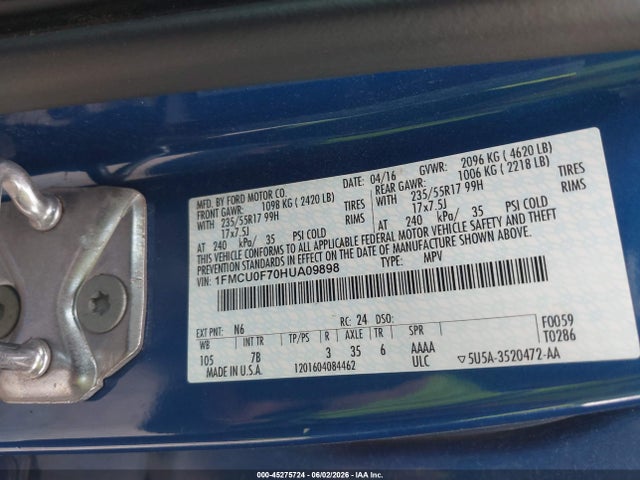 Aukcja sprzedaży 2017 Ford Escape S, vin: 1FMCU0F70HUA09898, numer aukcji: 45275724