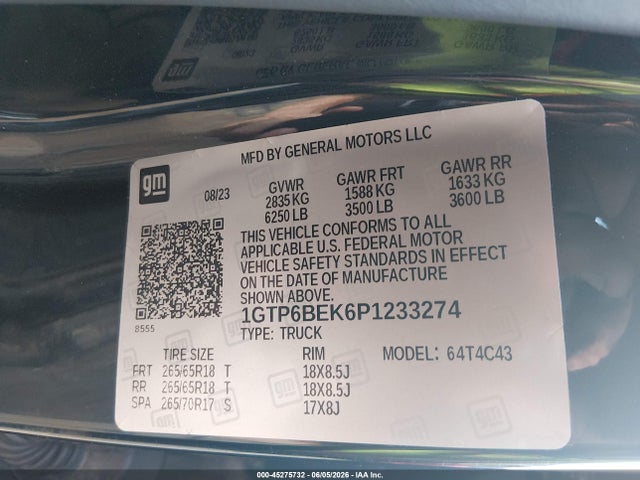 Продаж на аукціоні авто 2023 Gmc Canyon 4wd  Short Box Elevation, vin: 1GTP6BEK6P1233274, номер лоту: 45275732