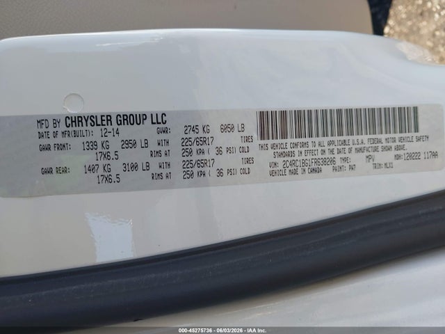 Aukcja sprzedaży 2015 Chrysler Town & Country Touring, vin: 2C4RC1BG1FR638206, numer aukcji: 45275736