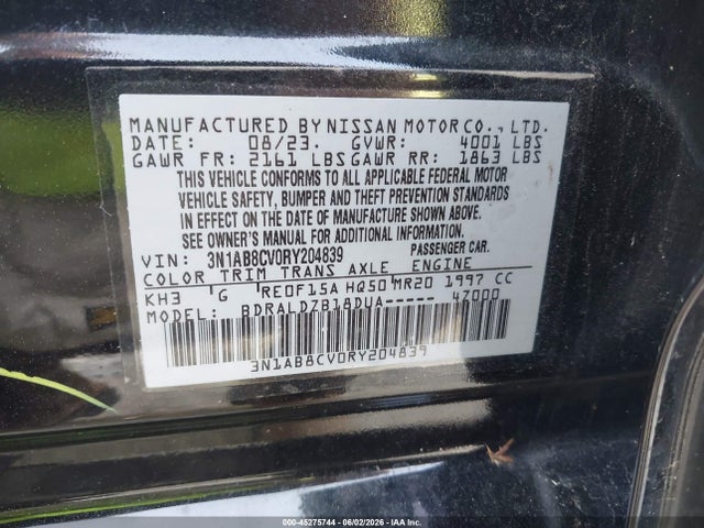 Aukcja sprzedaży 2024 Nissan Sentra Sv Xtronic Cvt, vin: 3N1AB8CV0RY204839, numer aukcji: 45275744