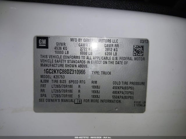 Aukcja sprzedaży 2013 Chevrolet Silverado 2500hd Ltz, vin: 1GC2KYC88DZ310966, numer aukcji: 45275752