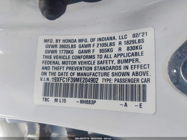 Honda CIVIC EX 2021 19XFC1F39ME204902 Image 9