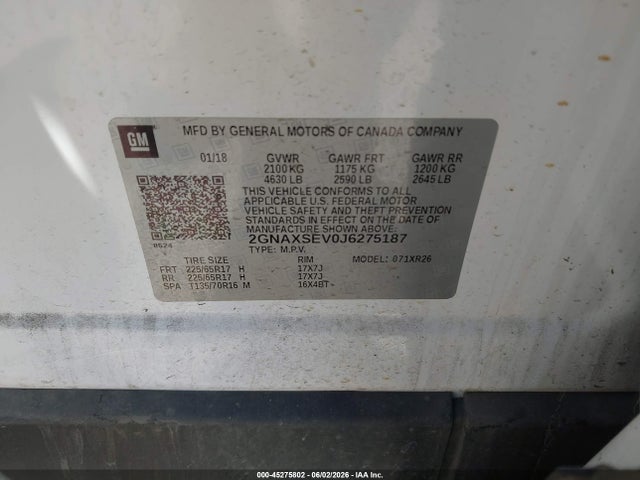 Chevrolet EQUINOX LT 2018 2GNAXSEV0J6275187 Image 9